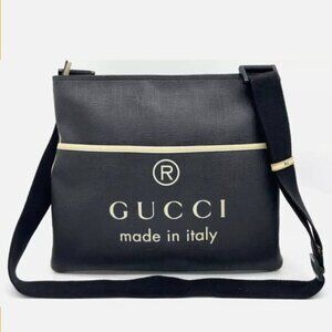 Gucci Logo Motif PVC Leather Black Pochette Shoulder Bag 281-012625